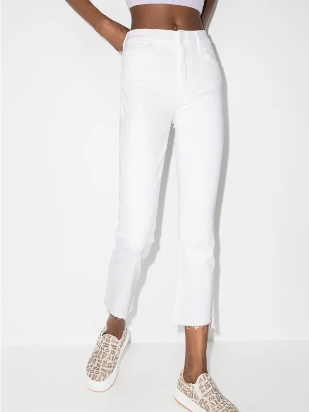 Mother Mid-Rise White Insider Crop Step Fray Jeans 27
